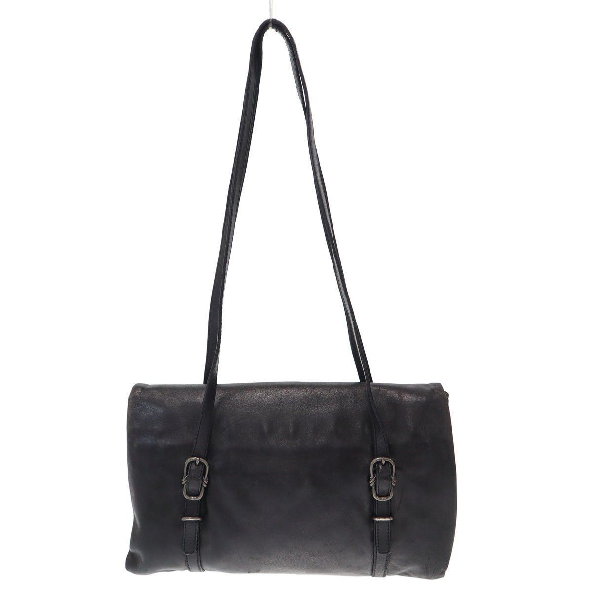 Prada Buckle Strap Leather Handbag Black — view 2