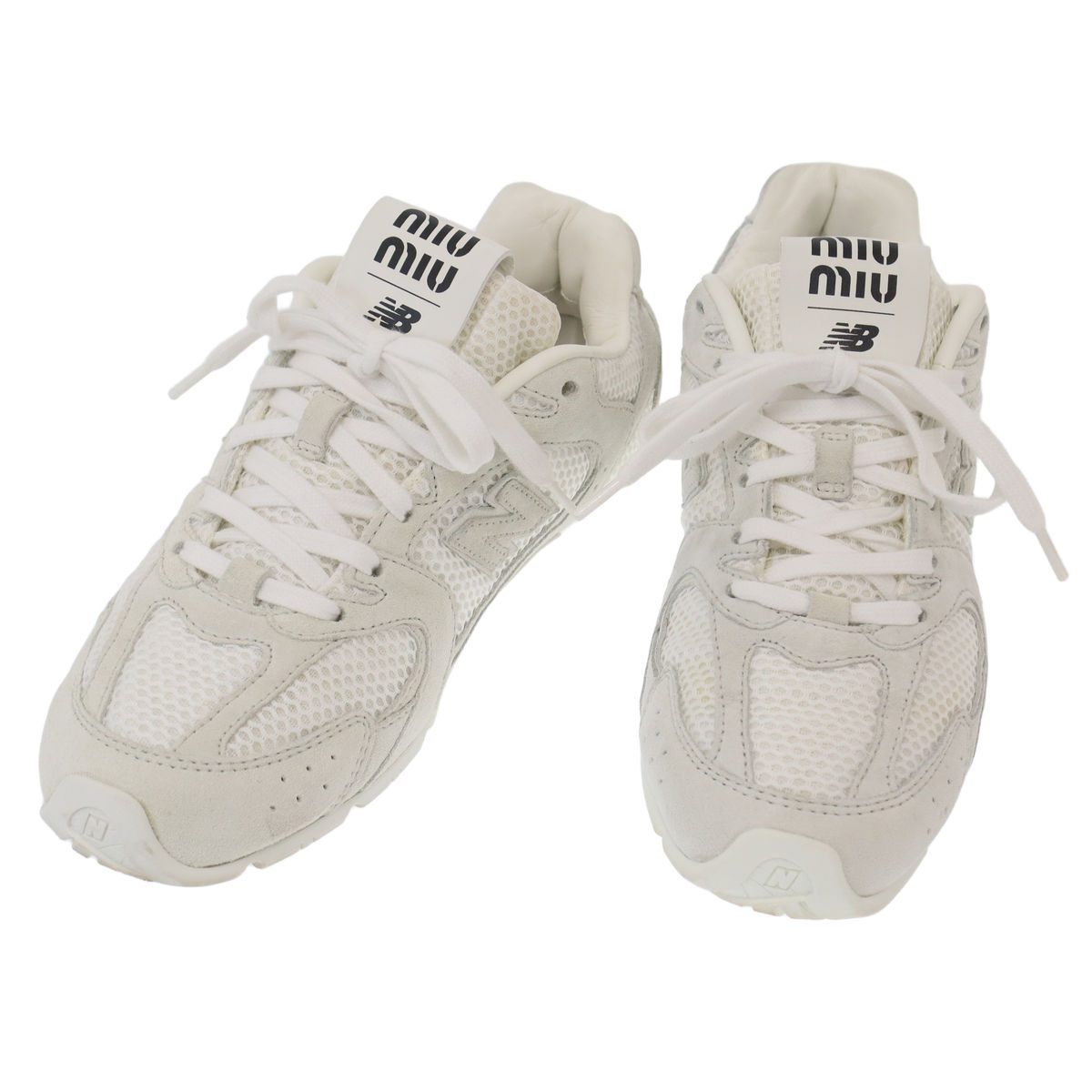 Miu Miu New Balance Suede Mesh Sneakers White