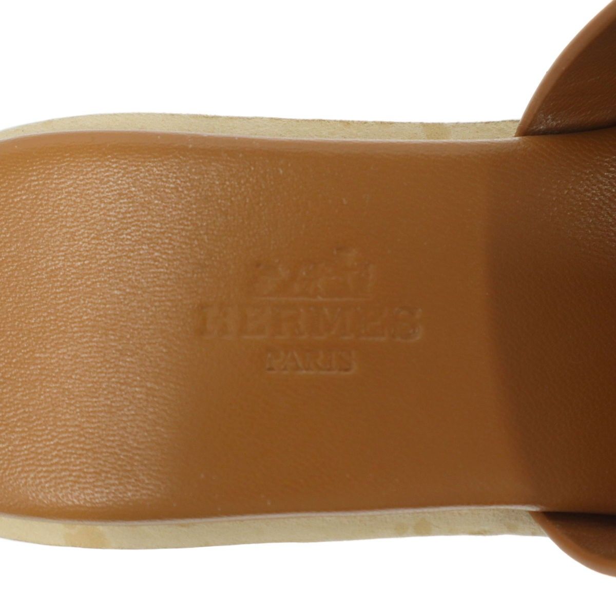 Hermes Eze Platform Cork Sole Leather Sandals Brown — view 5