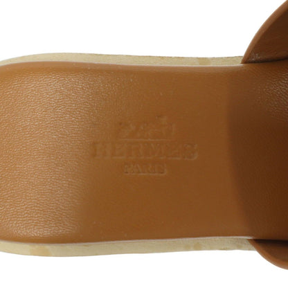 Hermes Eze Platform Cork Sole Leather Sandals Brown — view 5