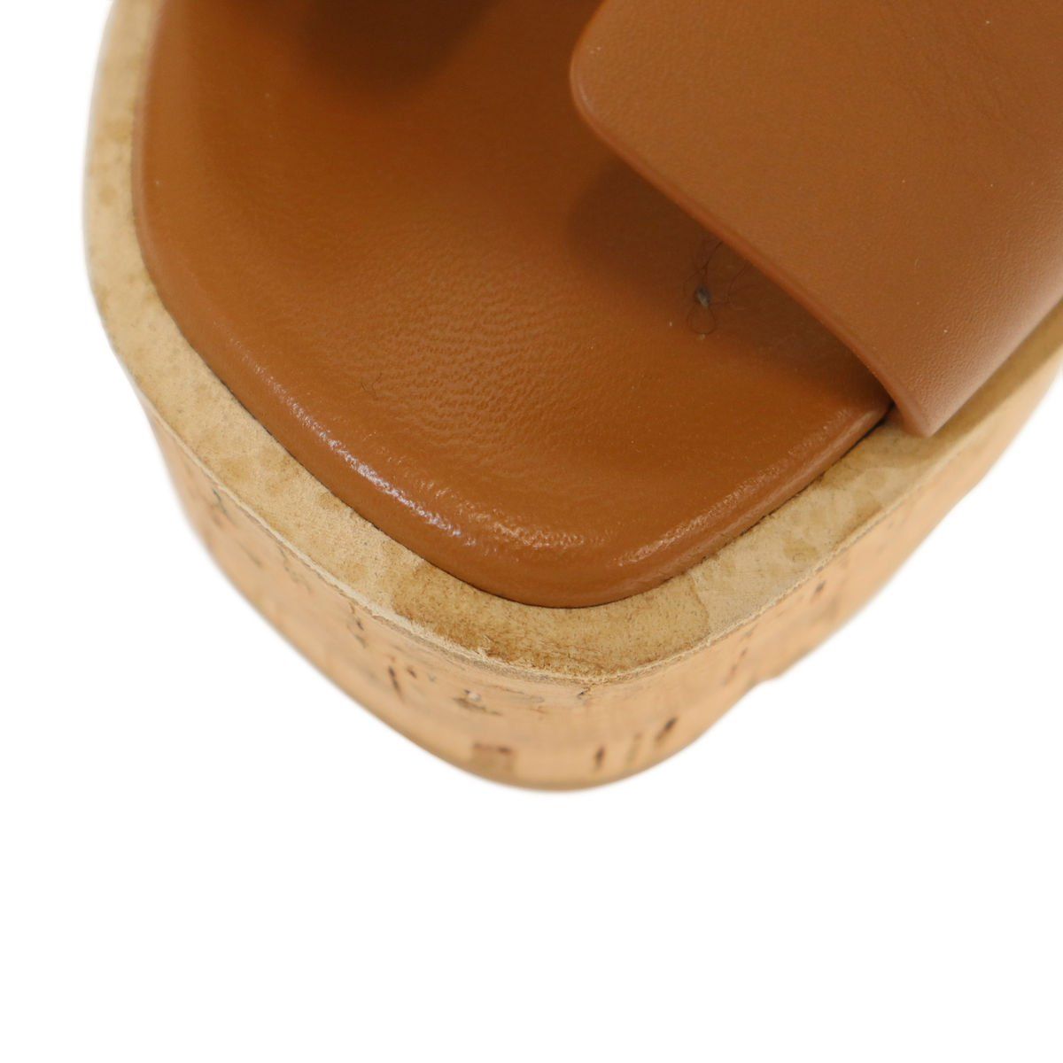 Hermes Eze Platform Cork Sole Leather Sandals Brown — view 8