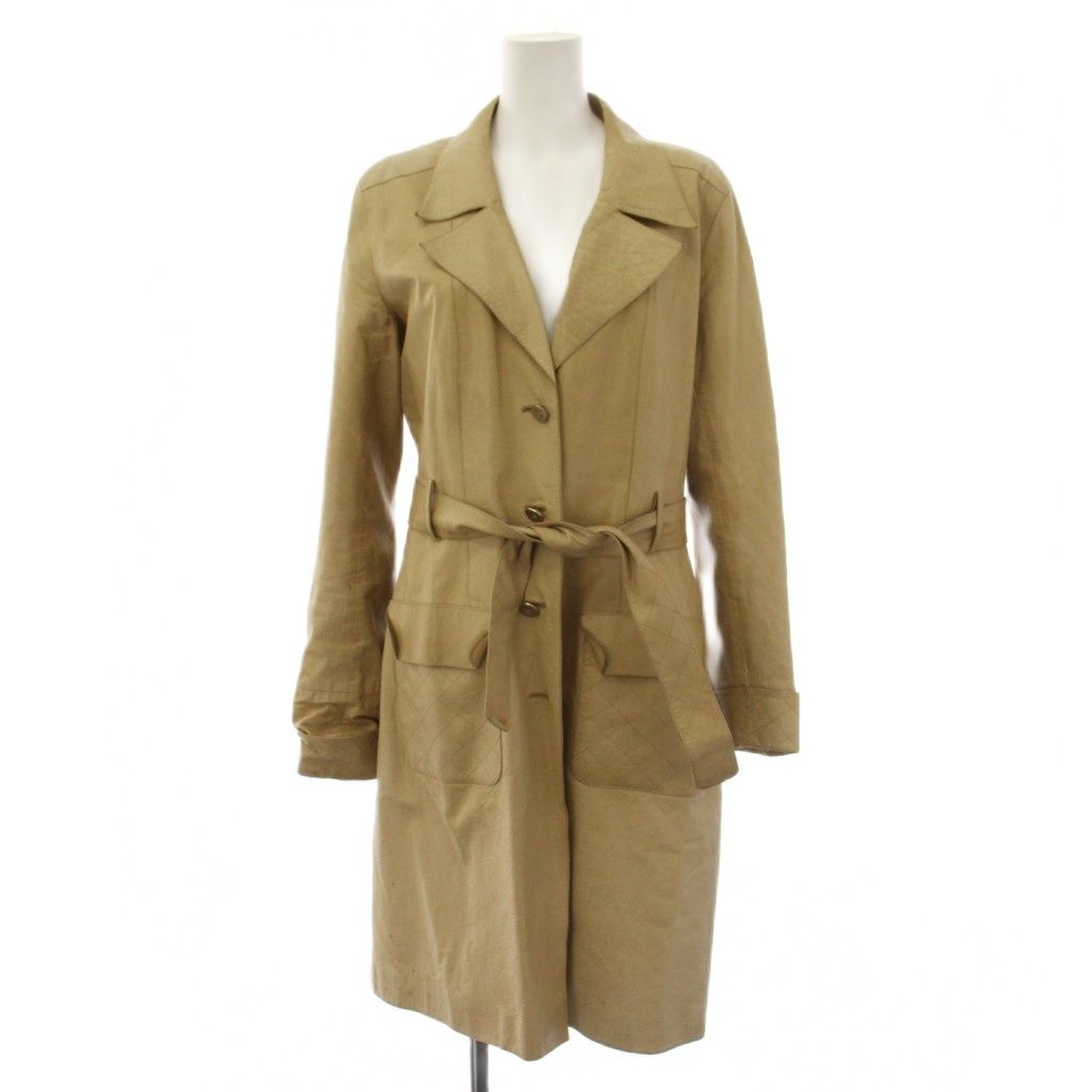 Chanel CC Logo Calfskin Leather Chesterfield Long with Belt 42 Beige