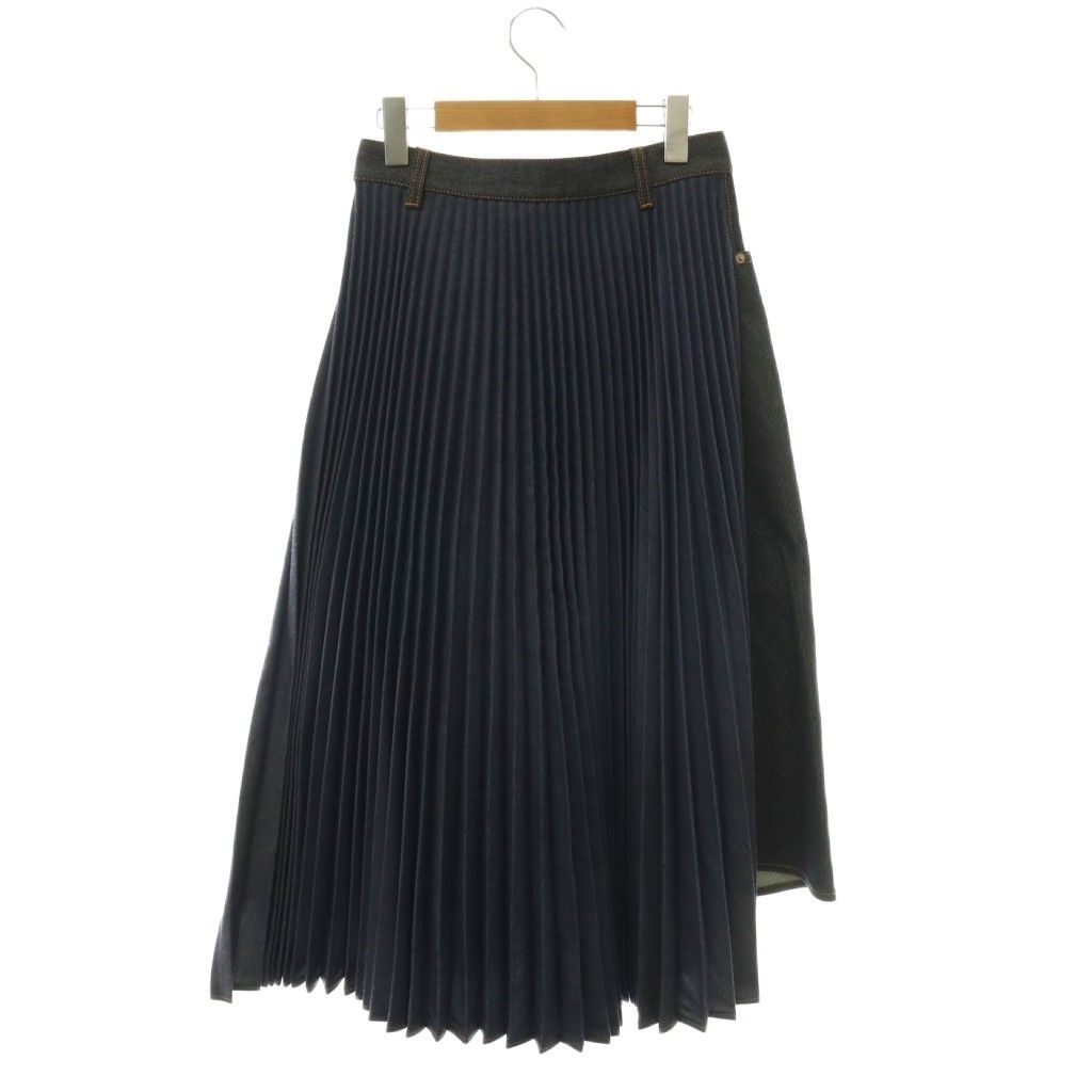 Loewe Denim Pleated Skirt Long Contrast Navy 36 — view 2
