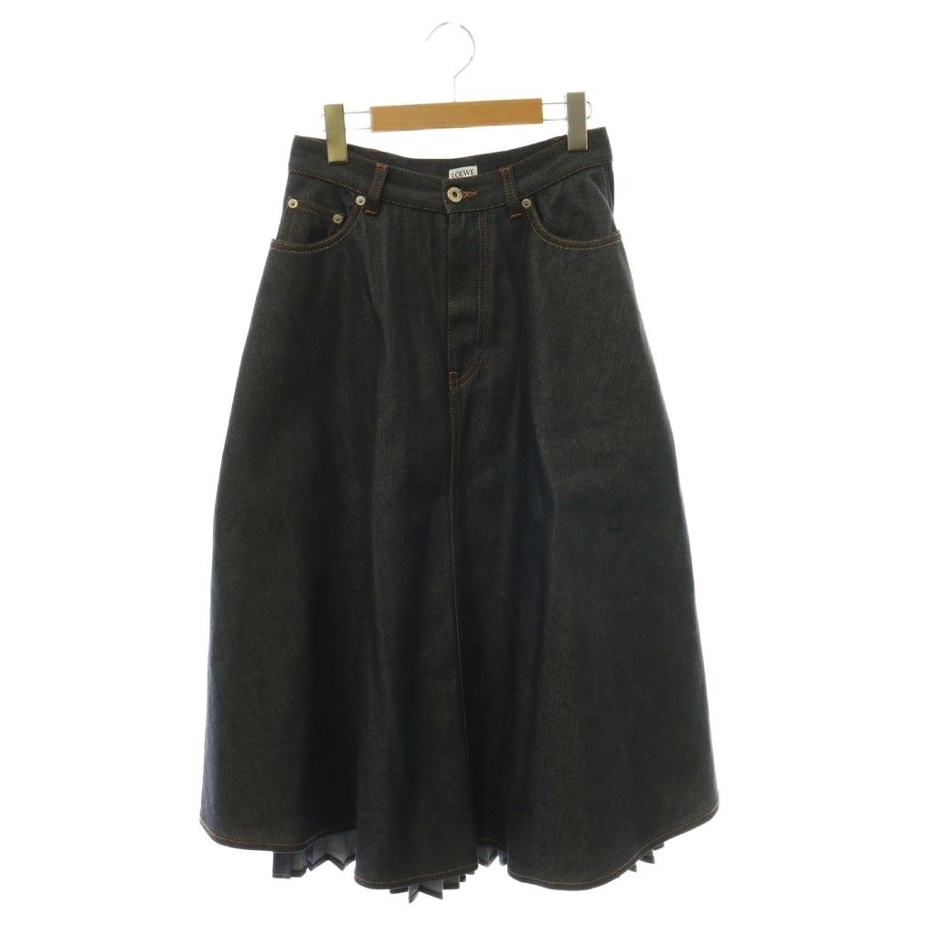 Loewe Denim Pleated Skirt Long Contrast Navy 36