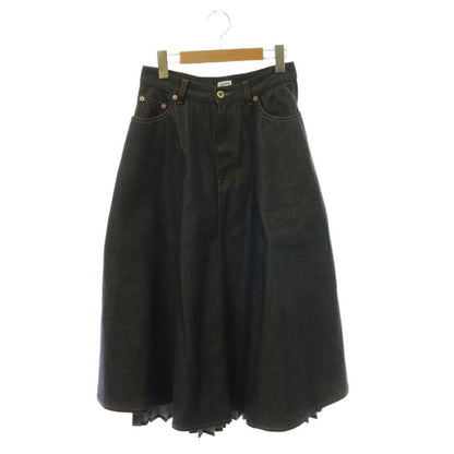 Loewe Denim Pleated Skirt Long Contrast Navy 36