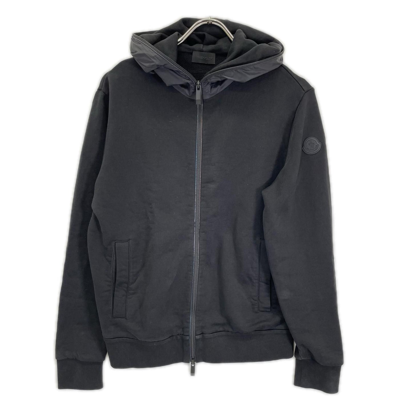 Moncler Zip UP Cardigan Black Cotton Nylon Full Zip Sweatshirt Hoodie