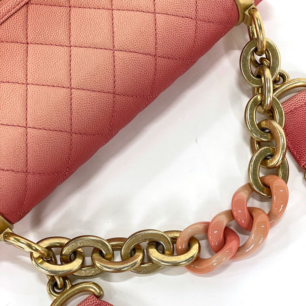 Chanel Handbag Quilted CC Logo 2-Way Caviar Leather Salmon Pink — view 7