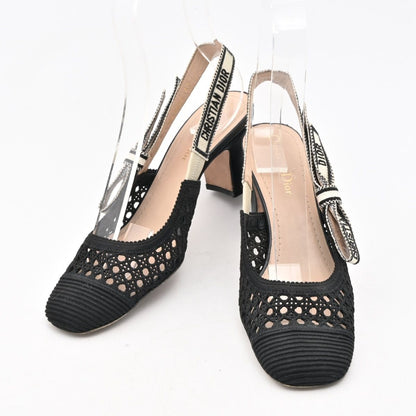 Dior 'adior Slingback Pumps Black Ivory Lace Ribbon Heel — view 2