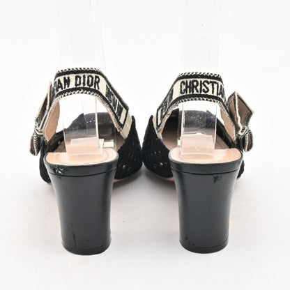 Dior 'adior Slingback Pumps Black Ivory Lace Ribbon Heel — view 3