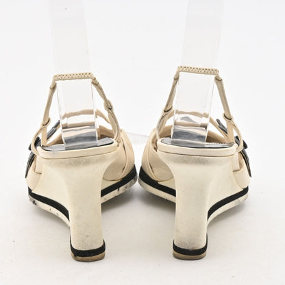 Chanel Sandals Ivory Black Camellia Wedge Sole Leather — view 3
