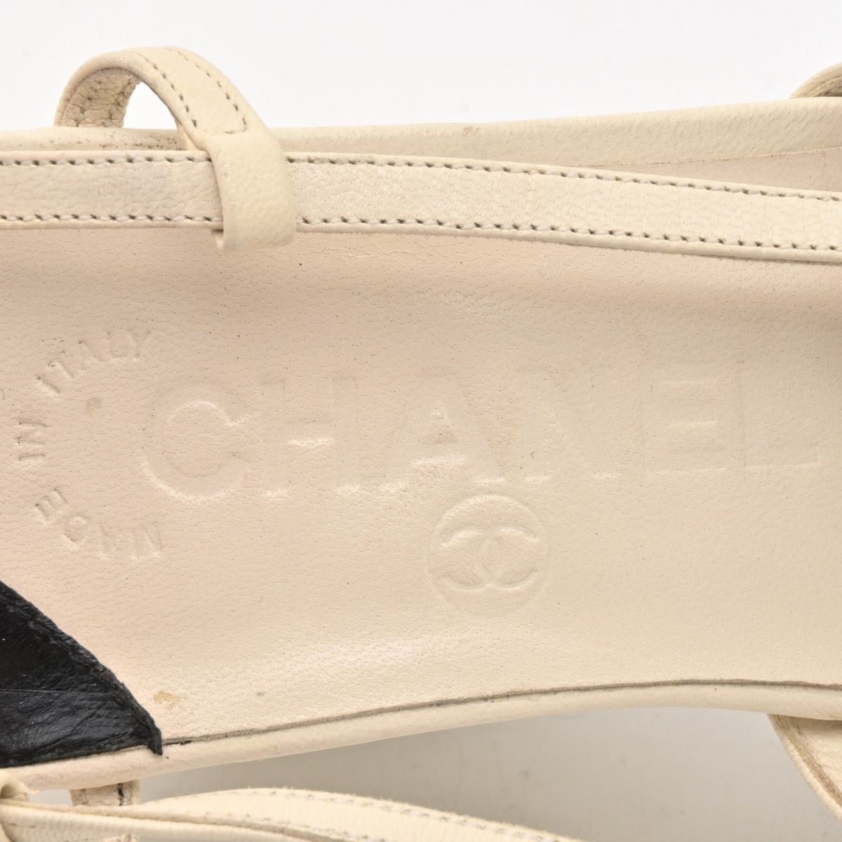 Chanel Sandals Ivory Black Camellia Wedge Sole Leather — view 4