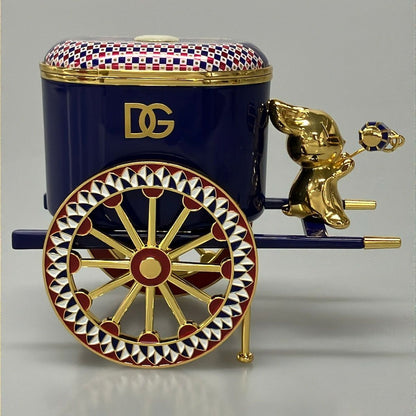 Dolce & Gabbana Blue Gold Multi Ornament Box Carriage Rabbit