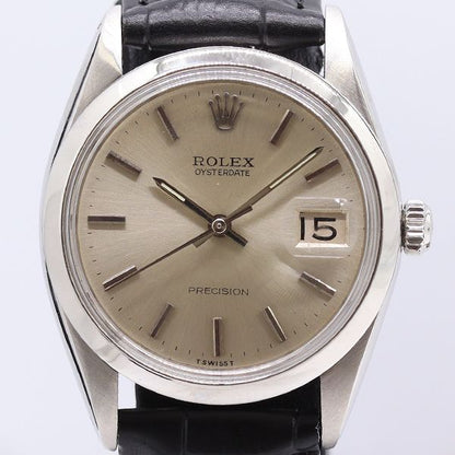 Rolex Oyster Date Precision Manual Wind Silver Dial Watch