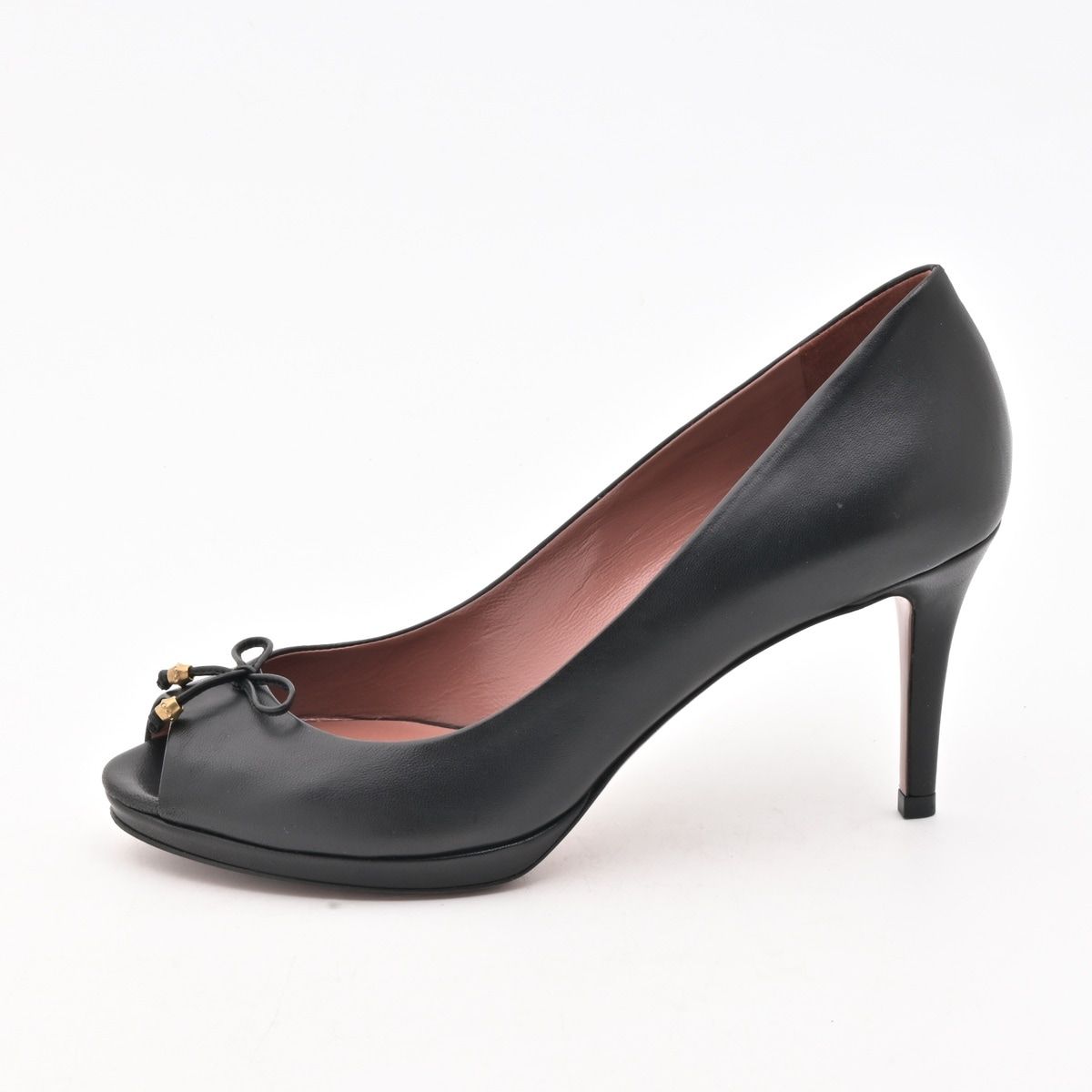 Gucci Pumps Black Ribbon Open Toe Leather Heel