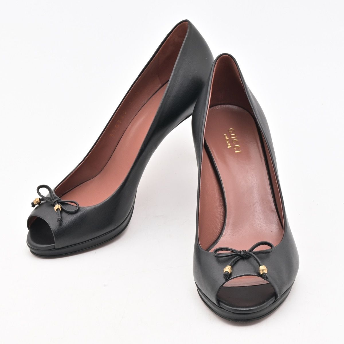Gucci Pumps Black Ribbon Open Toe Leather Heel — view 2