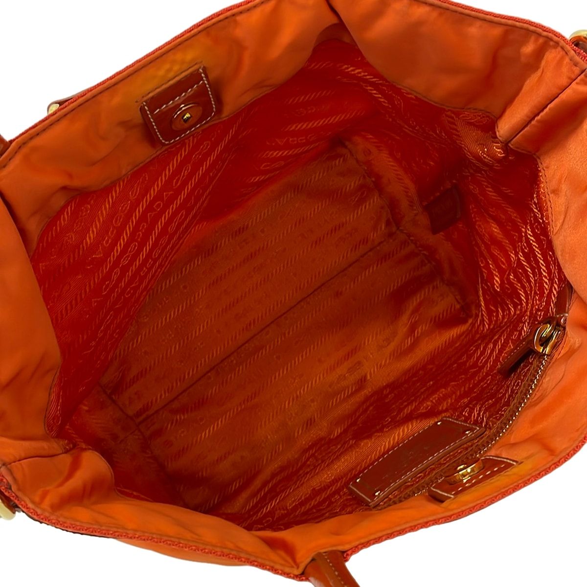 Prada Tote Bag Logo Jacquard Orange Leather — view 7