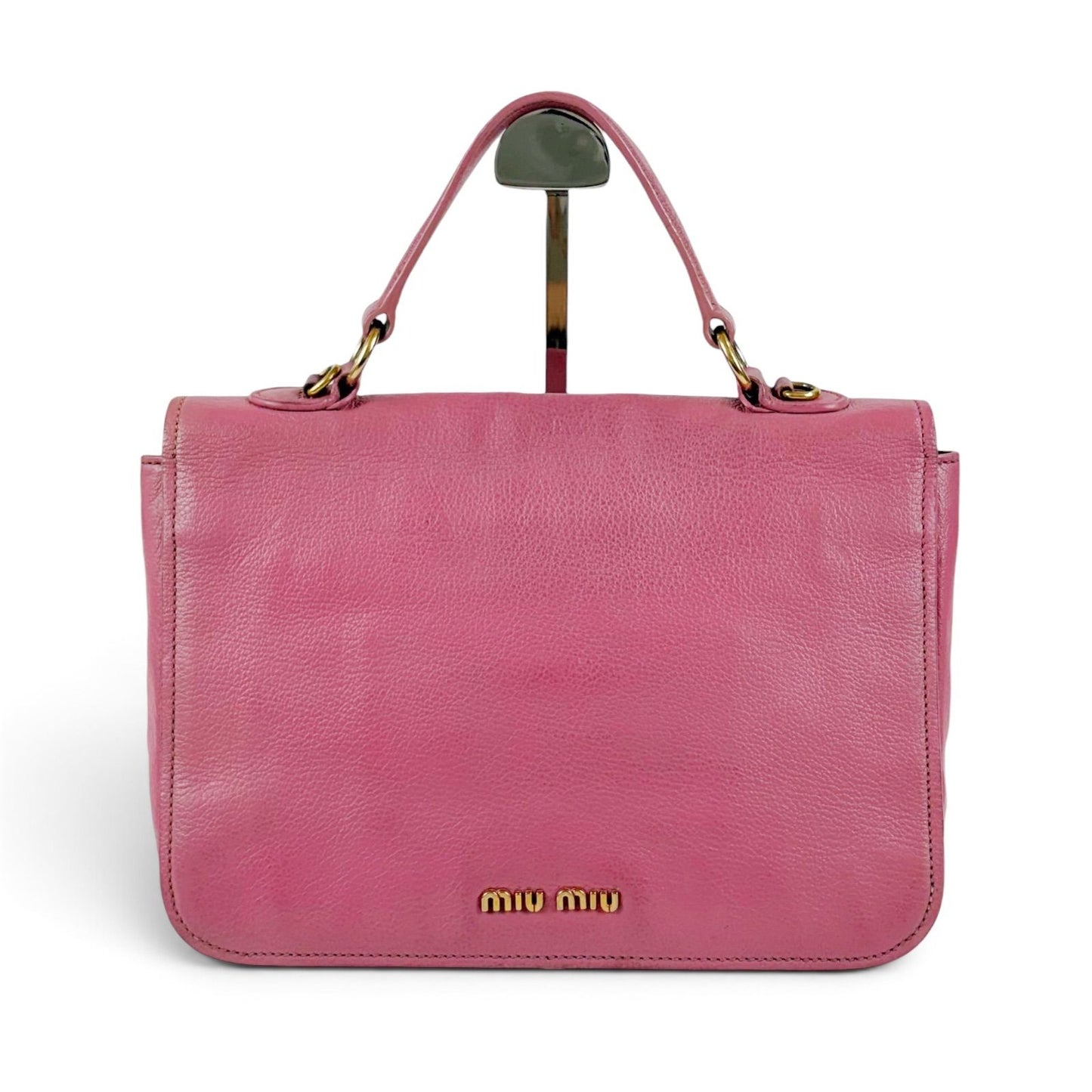 Miu Miu Top Handle Bag Leather Pink 2-Way Top Bag Madras — view 3