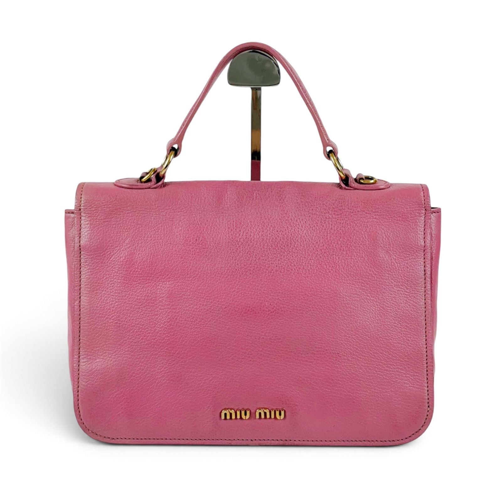 Miu Miu Top Handle Bag Leather Pink 2-Way Top Bag Madras — view 3