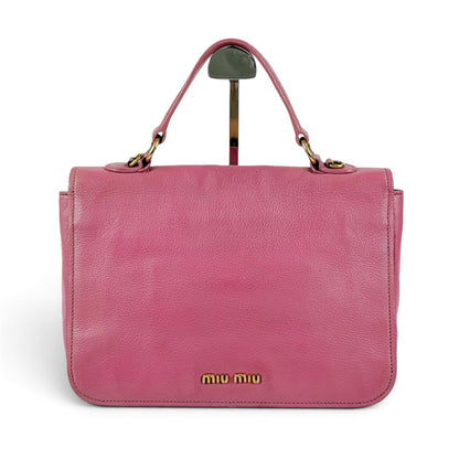 Miu Miu Top Handle Bag Leather Pink 2-Way Top Bag Madras — view 3