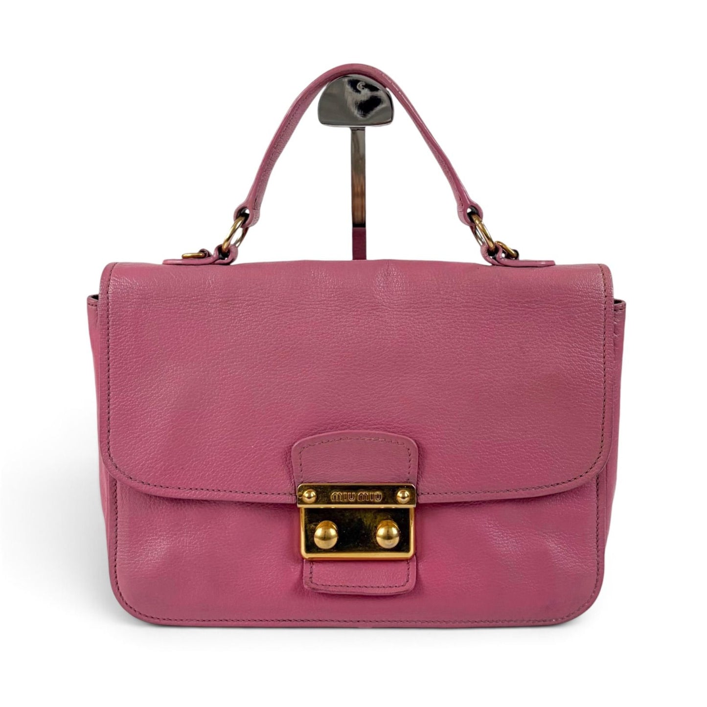 Miu Miu Top Handle Bag Leather Pink 2-Way Top Bag Madras — view 2