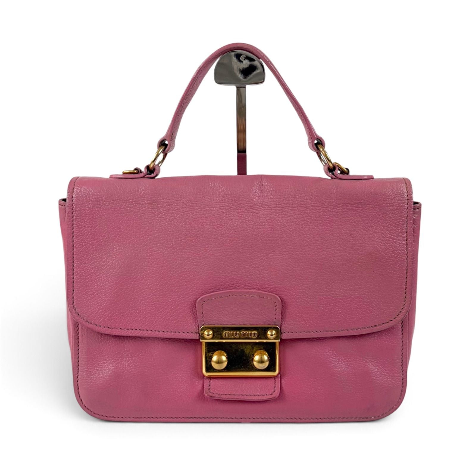 Miu Miu Top Handle Bag Leather Pink 2-Way Top Bag Madras — view 2