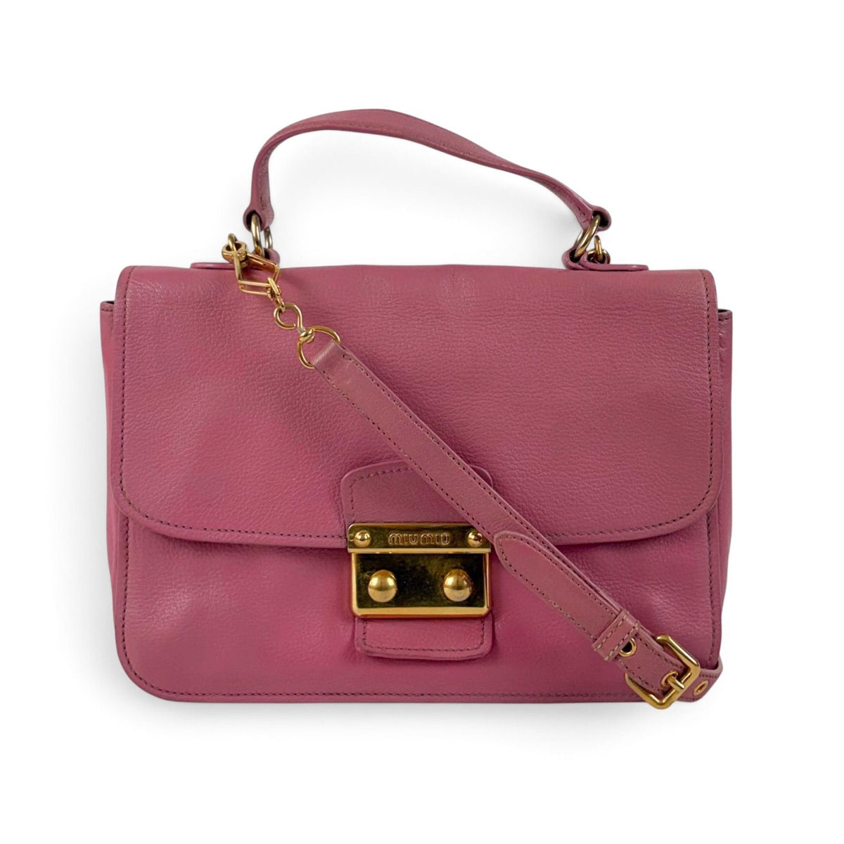 Miu Miu Top Handle Bag Leather Pink 2-Way Top Bag Madras