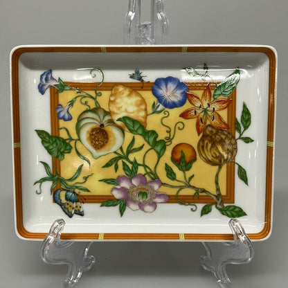 Hermes Siesta White Orange Multi Case Floral Pattern Square Plate