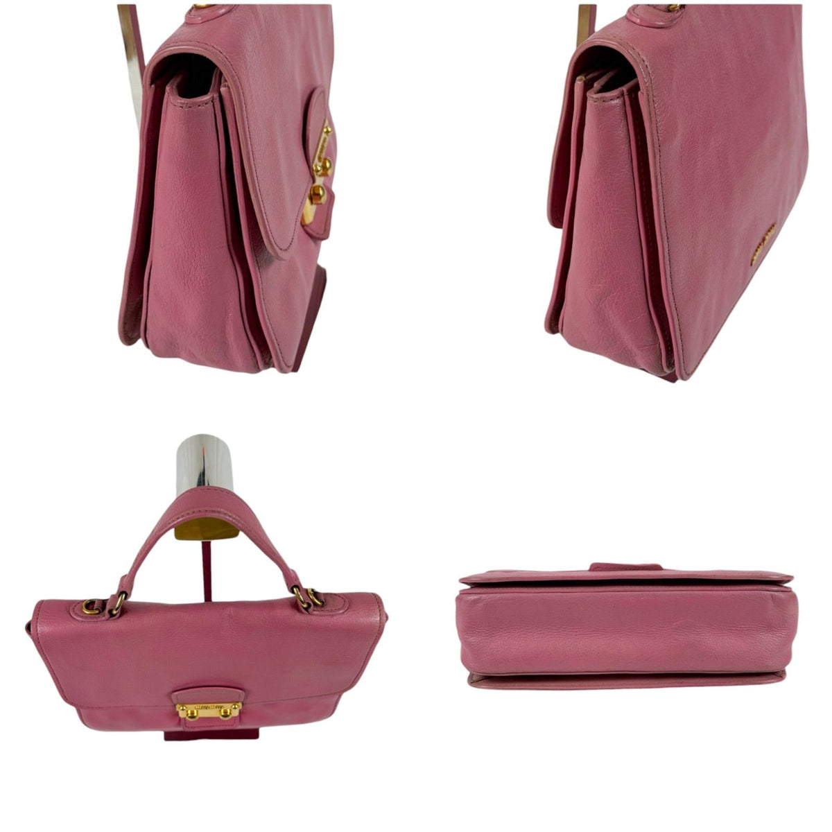 Miu Miu Top Handle Bag Leather Pink 2-Way Top Bag Madras — view 5