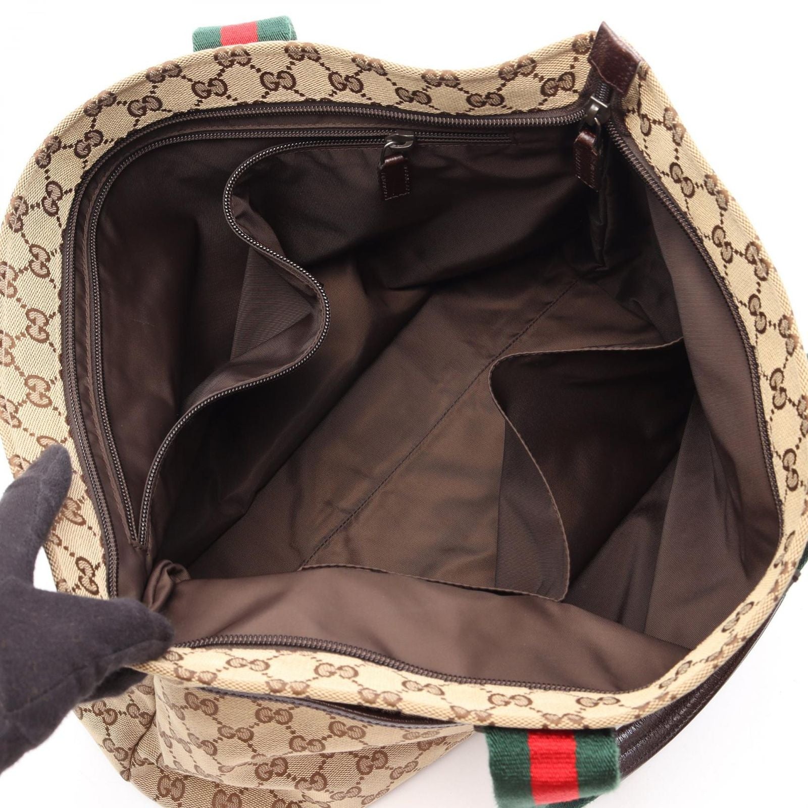 Gucci Tote Bag GG Canvas Webbing Line Diaper Beige Dark Brown — view 3