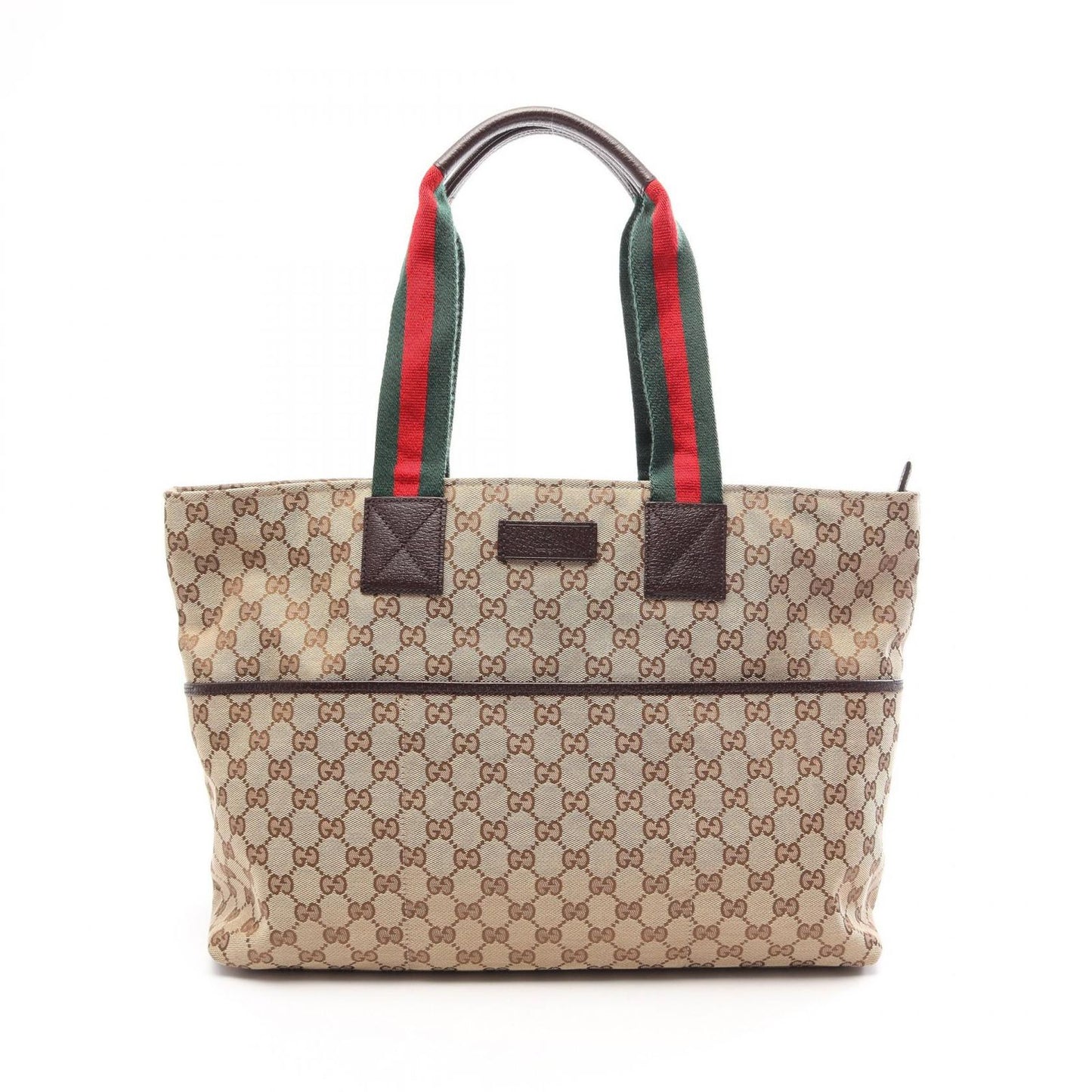 Gucci Tote Bag GG Canvas Webbing Line Diaper Beige Dark Brown