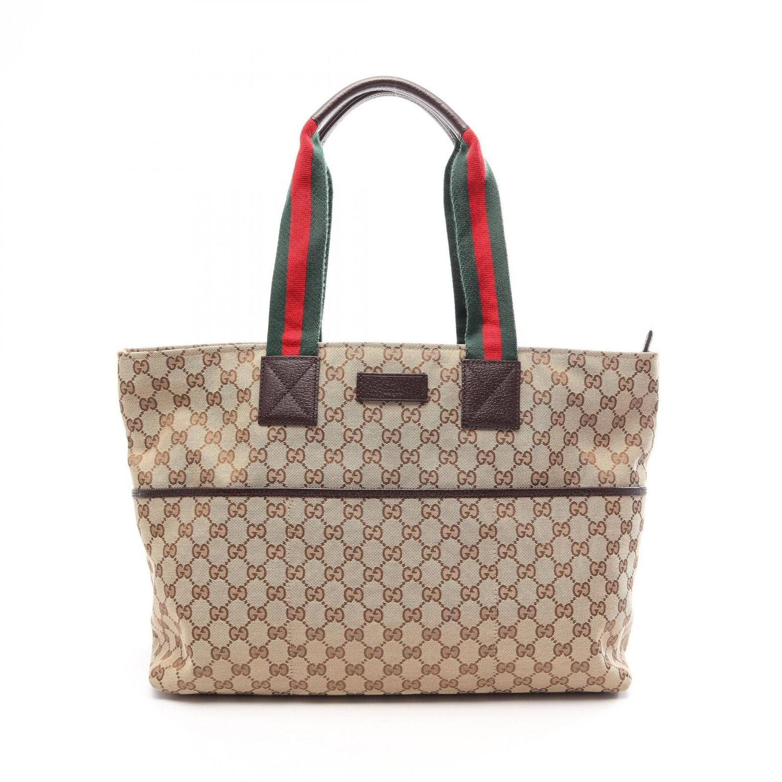 Gucci Tote Bag GG Canvas Webbing Line Diaper Beige Dark Brown