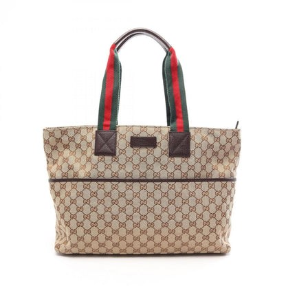 Gucci Tote Bag GG Canvas Webbing Line Diaper Beige Dark Brown