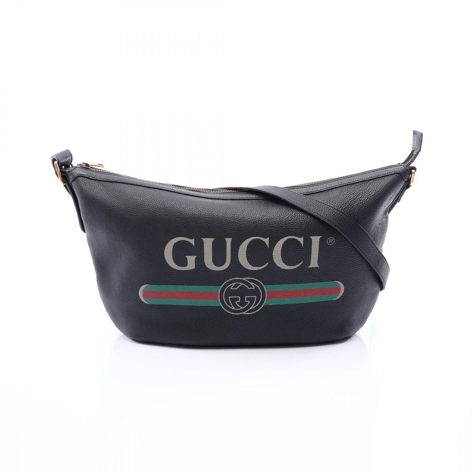 Gucci Shoulder Bag Half Moon Hobo Vintage Logo Black Leather Print
