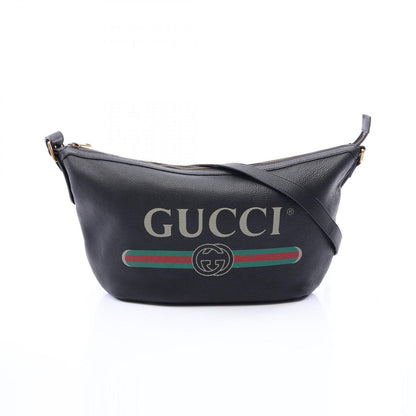 Gucci Shoulder Bag Half Moon Hobo Vintage Logo Black Leather Print