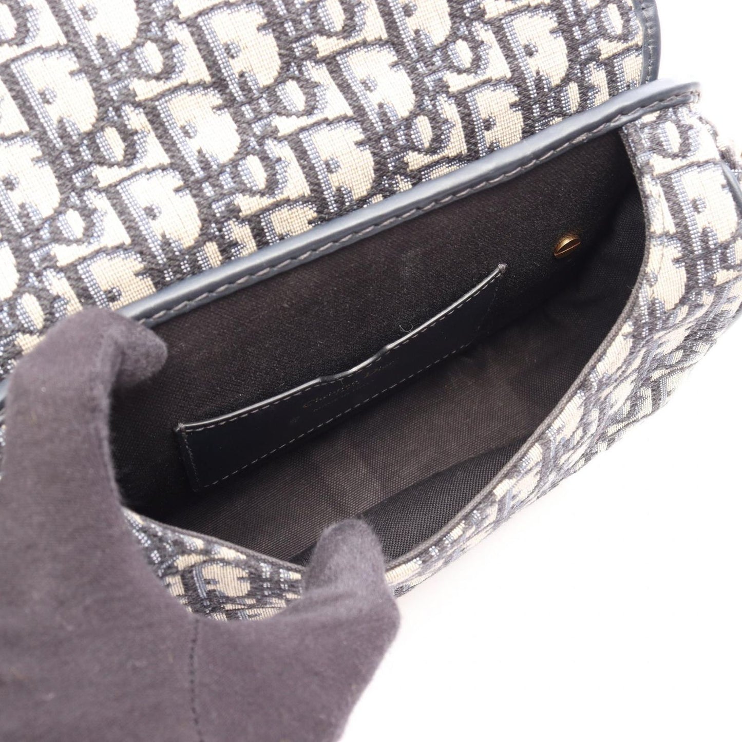 Dior Shoulder Bag Bobby Medium Oblique Navy Canvas Leather — view 3