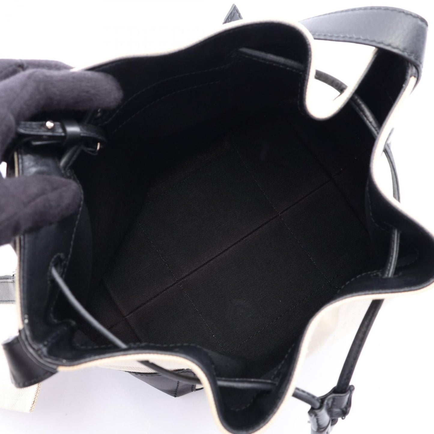Balenciaga Shoulder Bag Navy Bucket Natural Black Canvas Leather — view 3