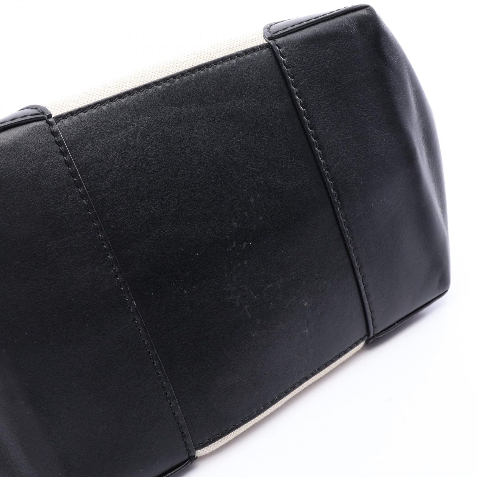 Balenciaga Shoulder Bag Navy Bucket Natural Black Canvas Leather — view 7