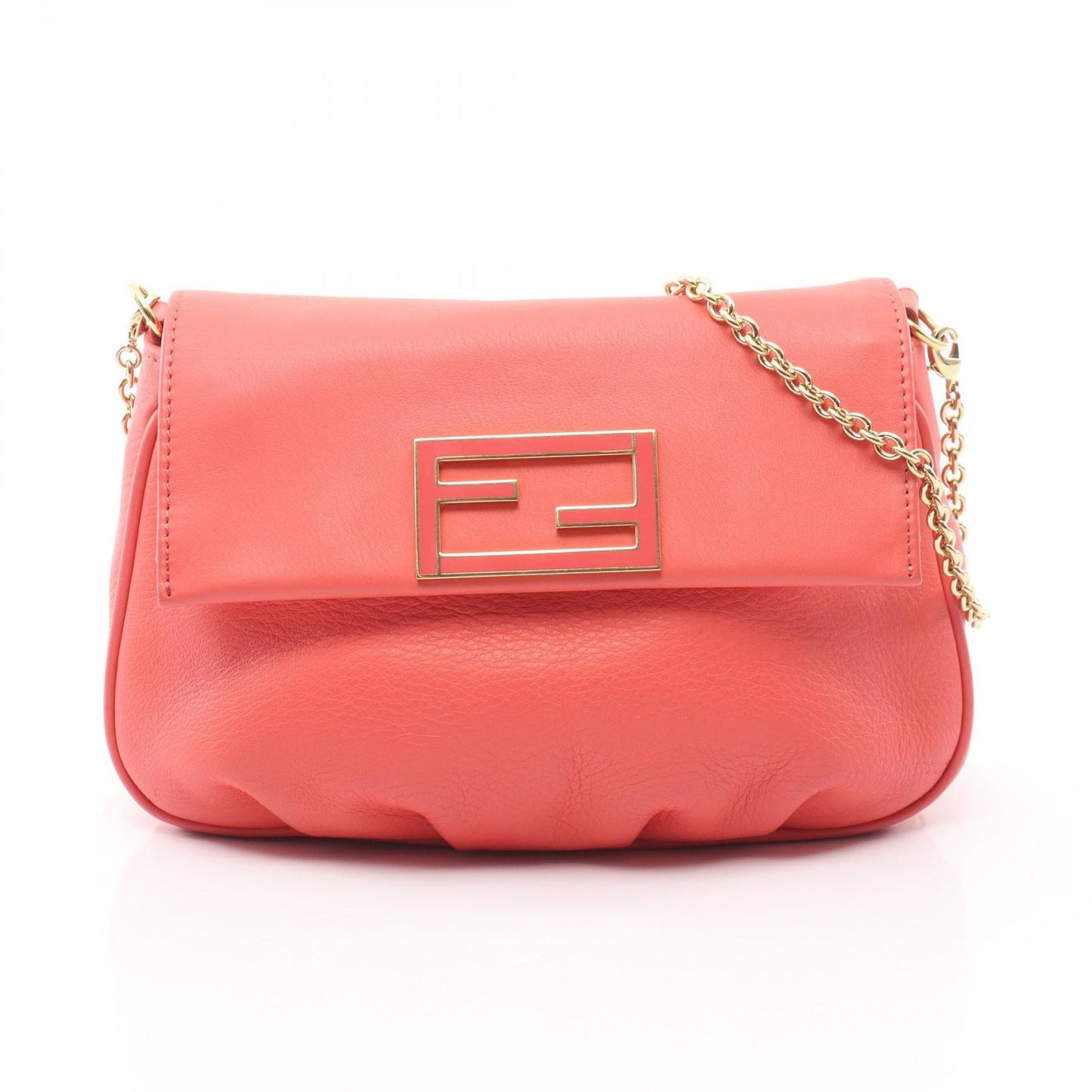 Fendi Shoulder Bag Coral Pink Leather Chain Pouch