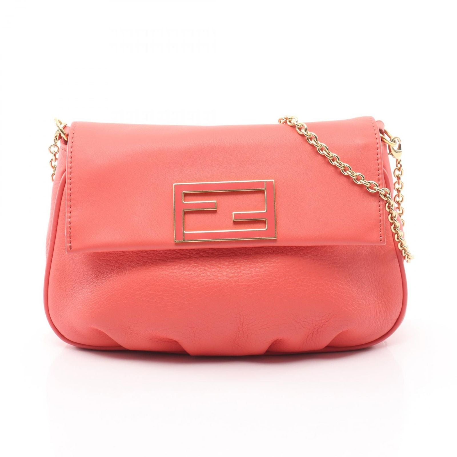 Fendi Shoulder Bag Coral Pink Leather Chain Pouch