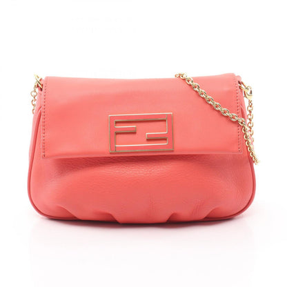 Fendi Shoulder Bag Coral Pink Leather Chain Pouch