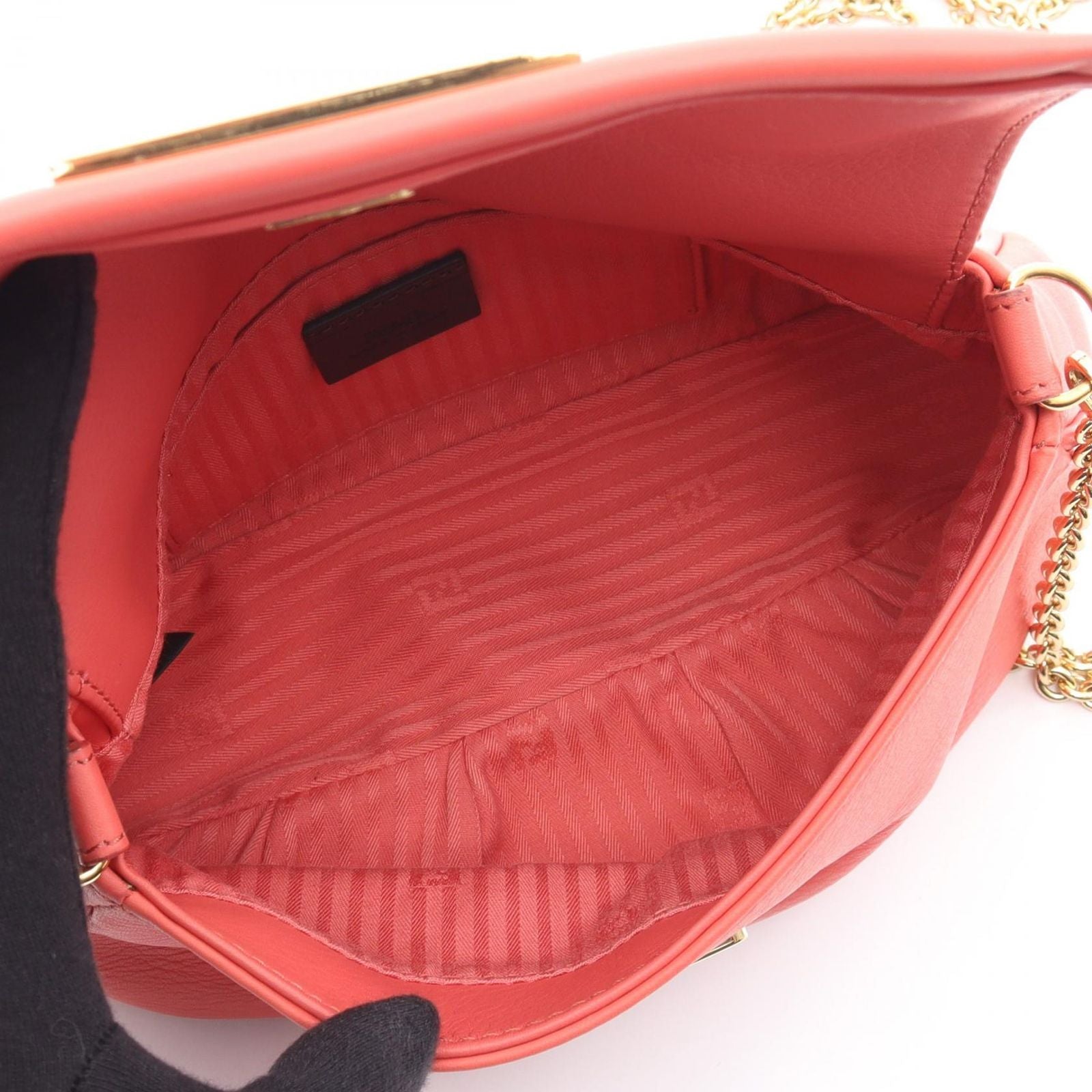 Fendi Shoulder Bag Coral Pink Leather Chain Pouch — view 3