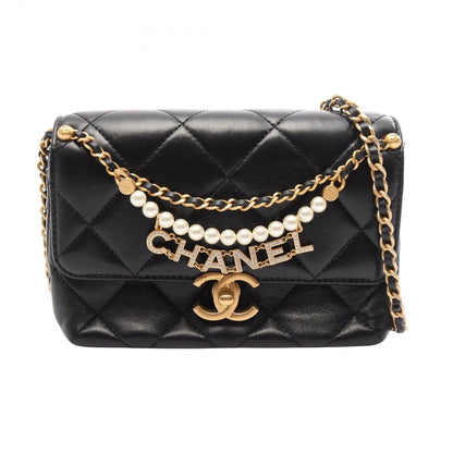 Chanel Shoulder Bag Quilted Mini Flap Black Lambskin