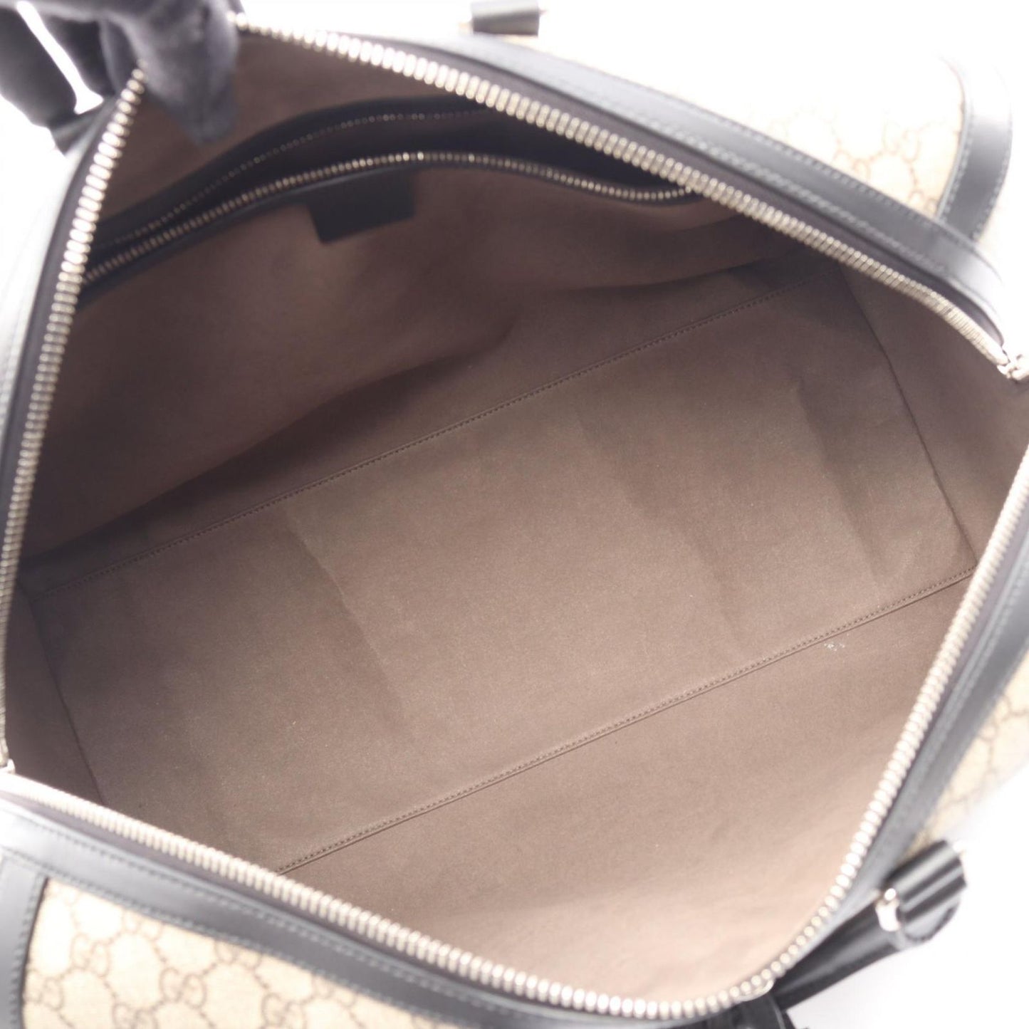 Gucci Boston Bag GG Supreme 2-Way Beige Black Leather Large Duffle — view 3