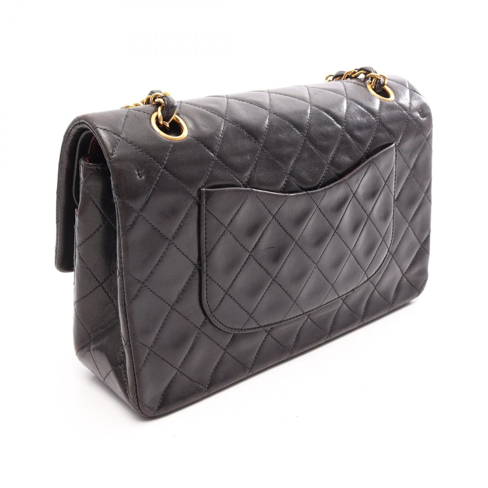 Chanel Shoulder Bag Quilted Double Flap Black Lambskin Chain — view 2