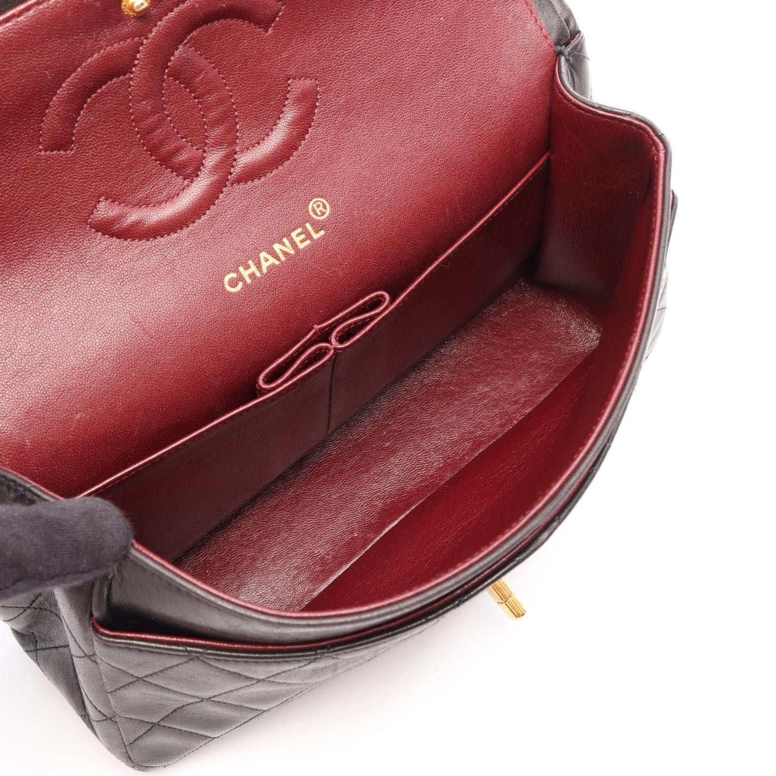Chanel Shoulder Bag Quilted Double Flap Black Lambskin Chain — view 3