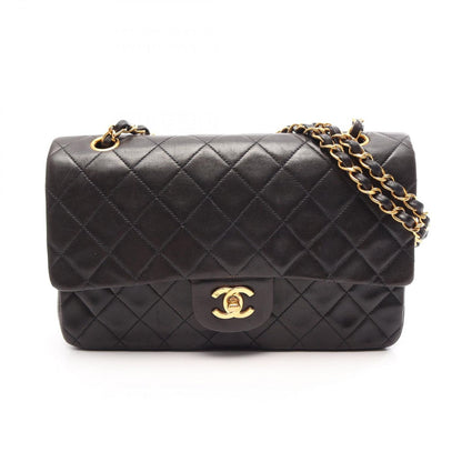Chanel Shoulder Bag Quilted Double Flap Black Lambskin Chain