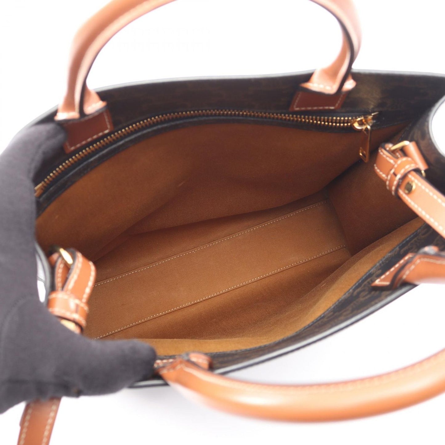 Celine Tote Bag Small Vertical Cabas Triomphe 2-Way Black Brown Leather — view 3
