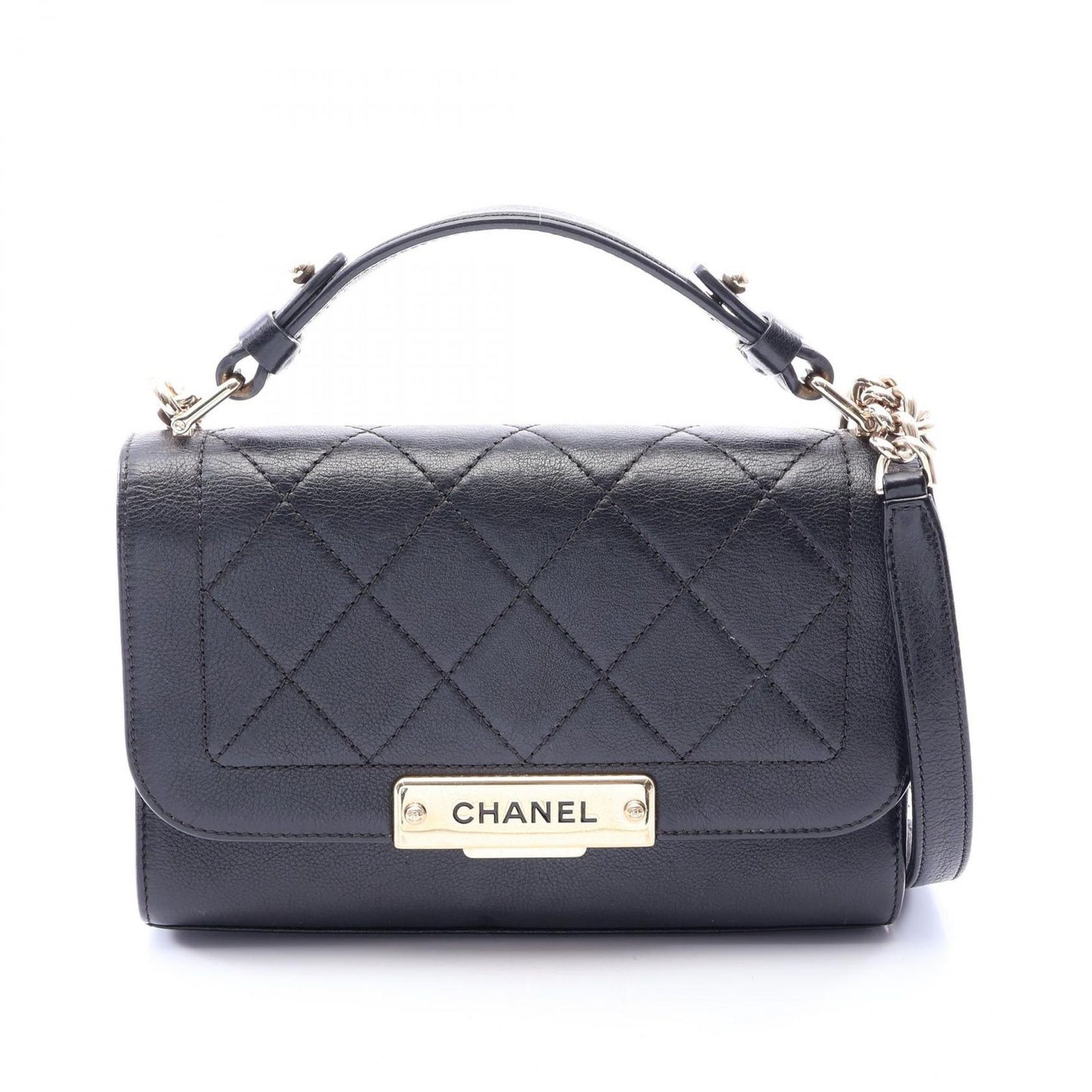 Chanel Shoulder Bag Quilted Quick Label 2-Way Black Caviar Leather Chain