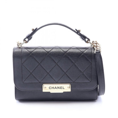 Chanel Shoulder Bag Quilted Quick Label 2-Way Black Caviar Leather Chain