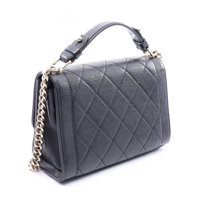 Chanel Shoulder Bag Quilted Quick Label 2-Way Black Caviar Leather Chain — view 2